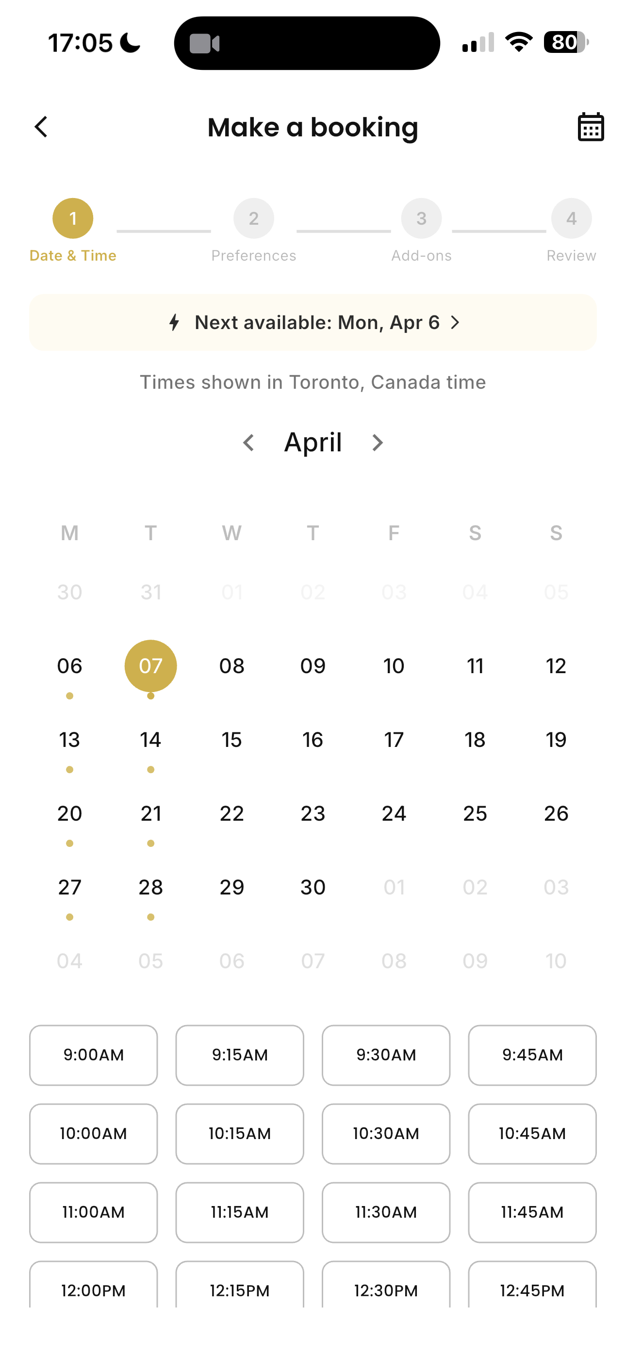 Glammr booking calendar experience