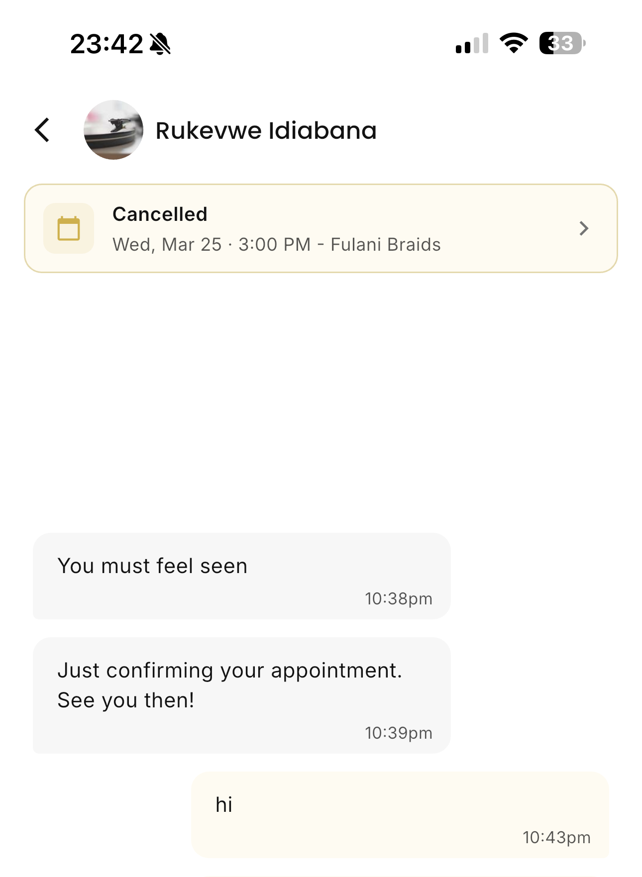 Glammr direct messaging experience