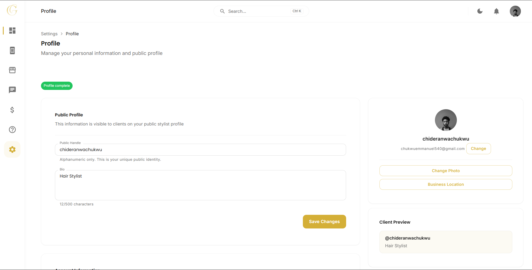 Glammr create profile flow