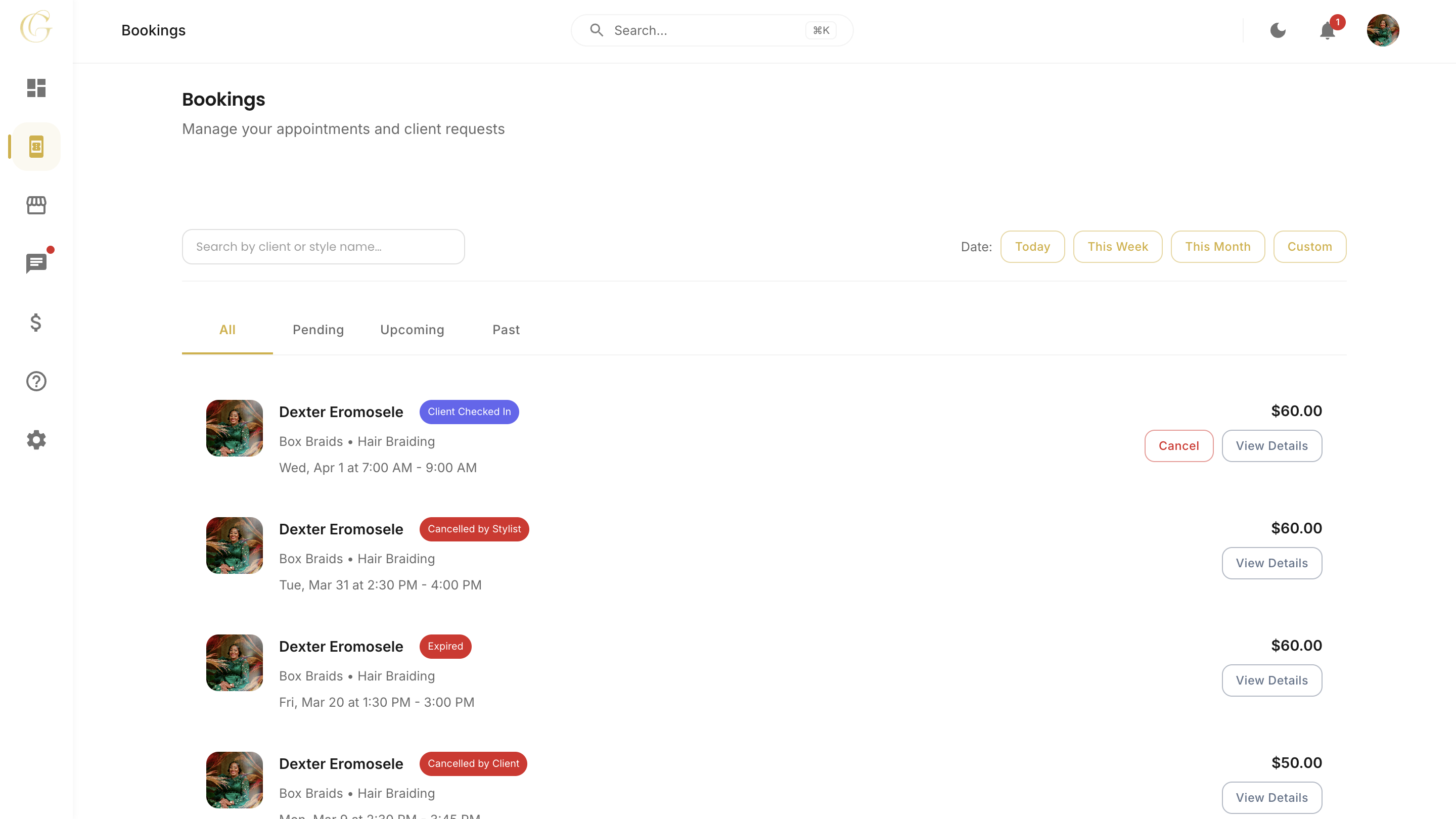Glammr bookings and growth flow